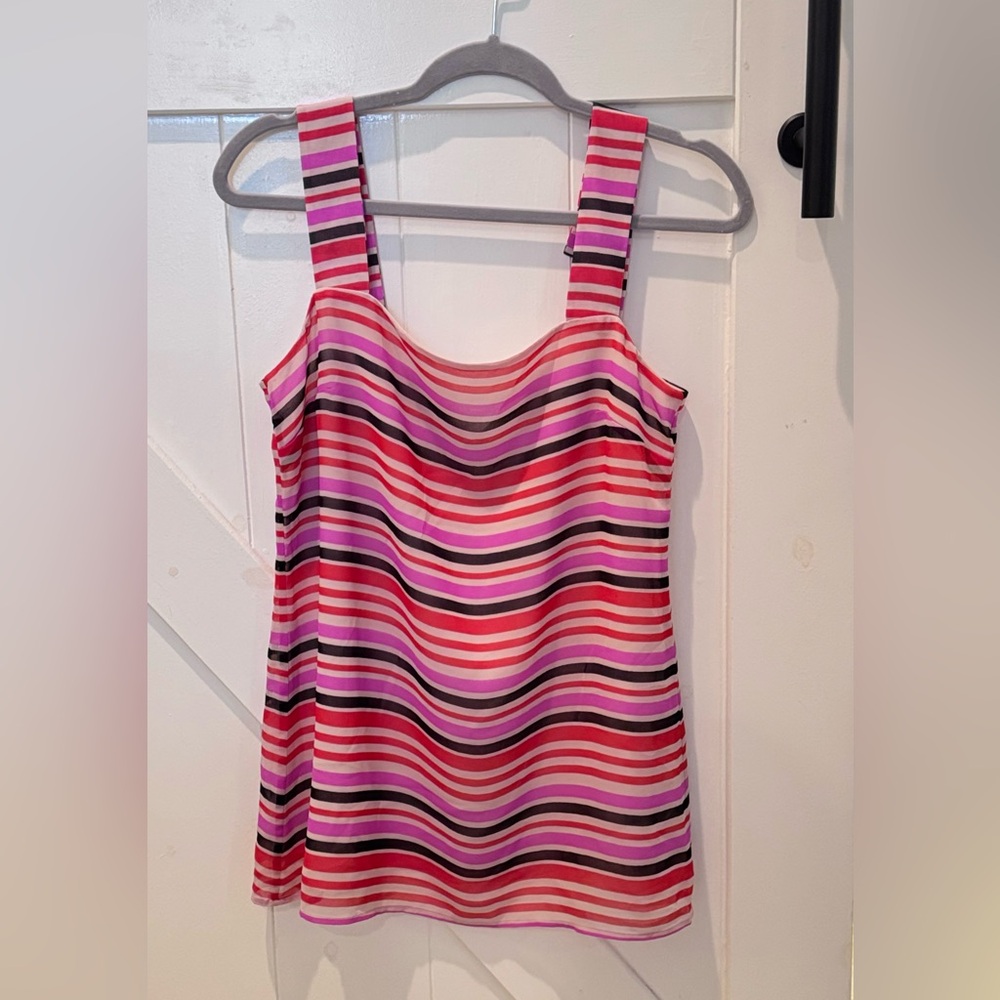 Cabi London Calling Striped Pink Sleeveless Top
